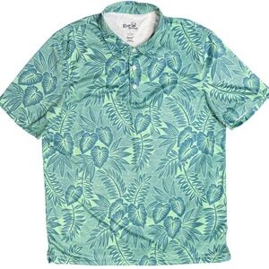 Reyn Spooner Limited Issue brrr Polo Shirt Mens XL Teal Green Hawaiian Print EUC